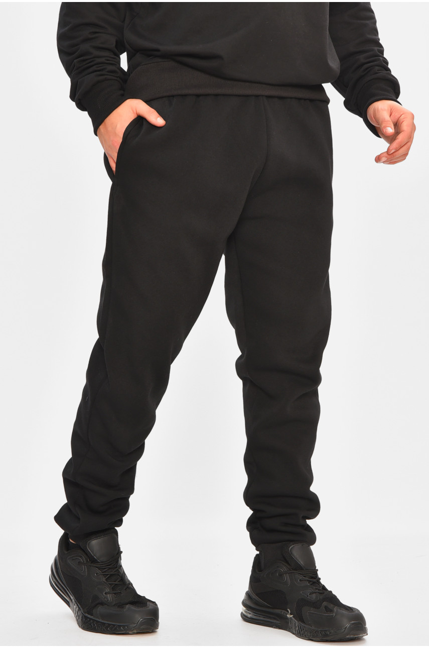 Спортивные штаны мужские на флисе черного цвета 09к 207178