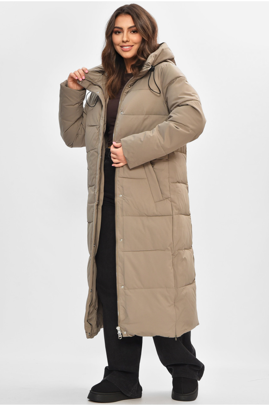 Куртка жіноча подовжена зимова кольору хакі 870 207186