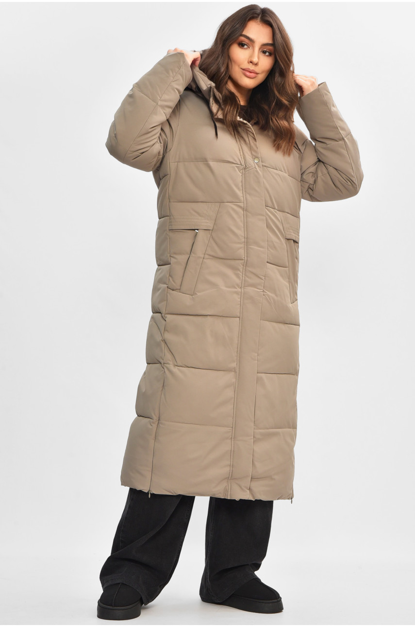 Куртка жіноча подовжена зимова кольору хакі 870 207186