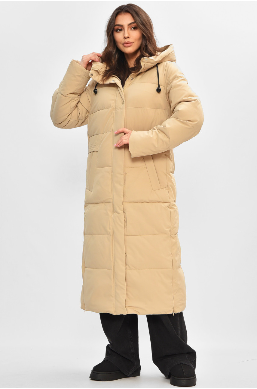 Куртка жіноча подовжена зимова світло-бежевого кольору 870 207188