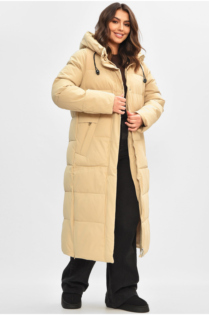 Куртка жіноча подовжена зимова світло-бежевого кольору 870 207188