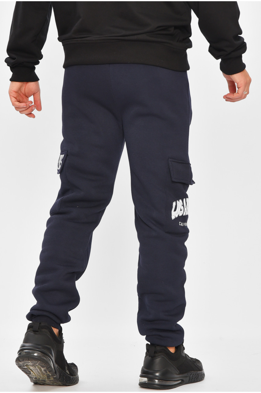 Спортивные штаны мужские на флисе темно-синего цвета L-6711 207194