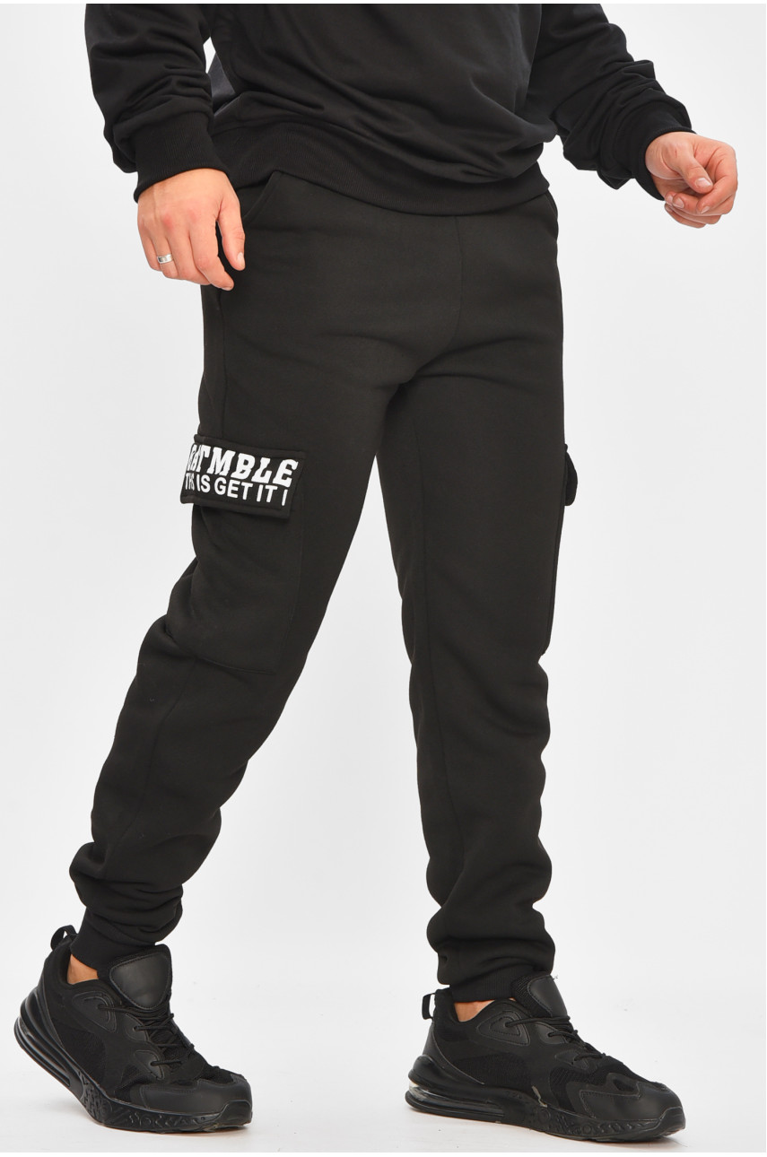 Спортивные штаны мужские на флисе черного цвета L-6722 207196