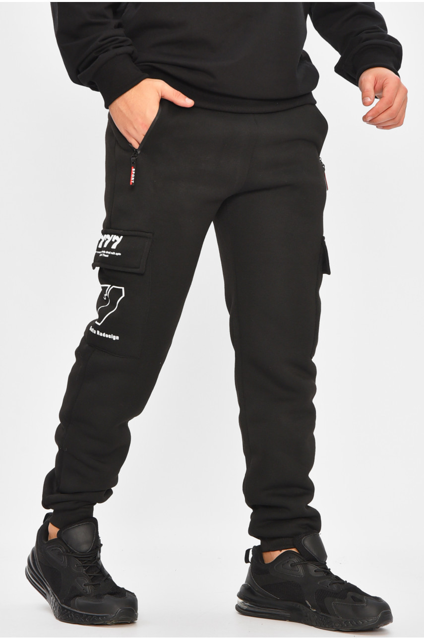 Спортивные штаны мужские на флисе черного цвета L-6712 207197