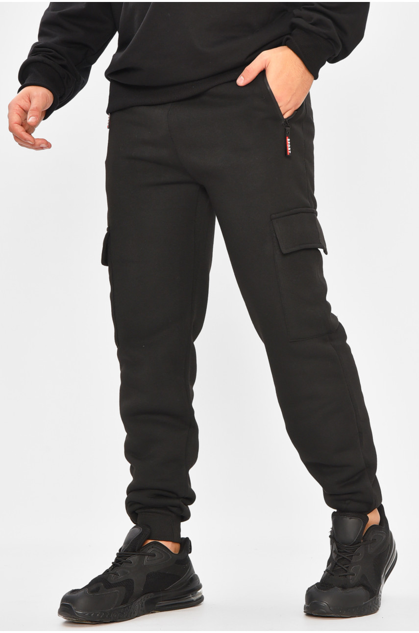 Спортивные штаны мужские на флисе черного цвета L-6712 207197