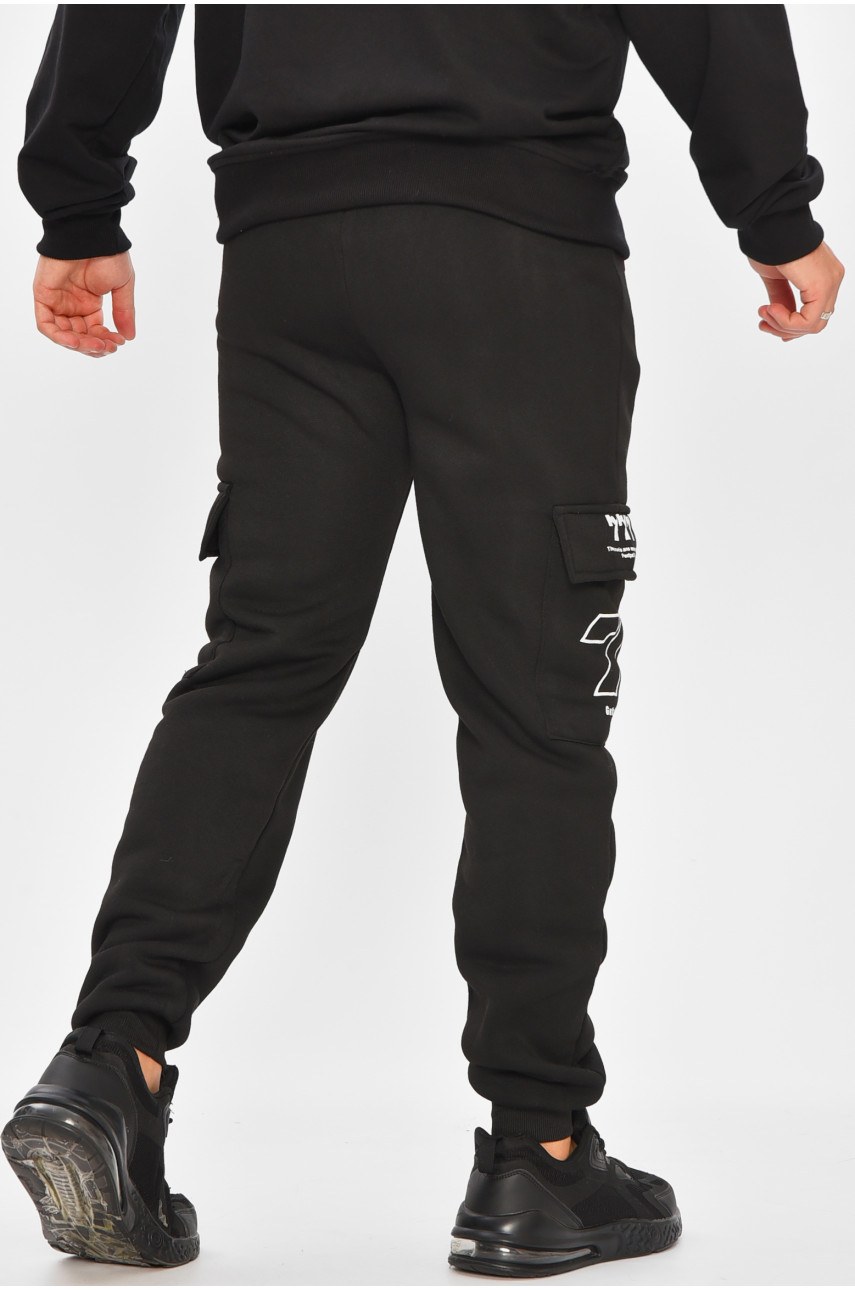 Спортивные штаны мужские на флисе черного цвета L-6712 207197