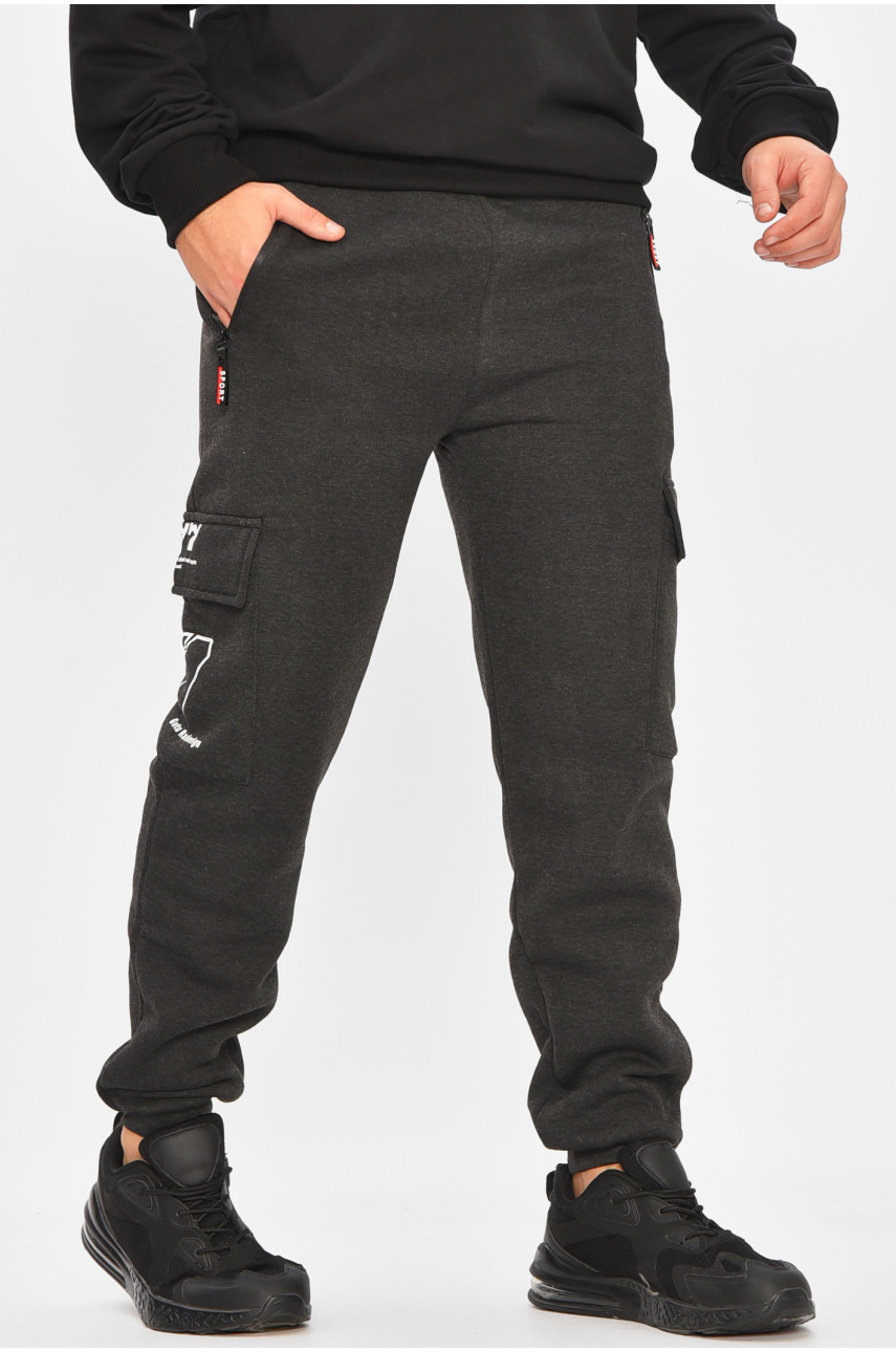 Спортивные штаны мужские на флисе тёмно-серого цвета L-6712 207198