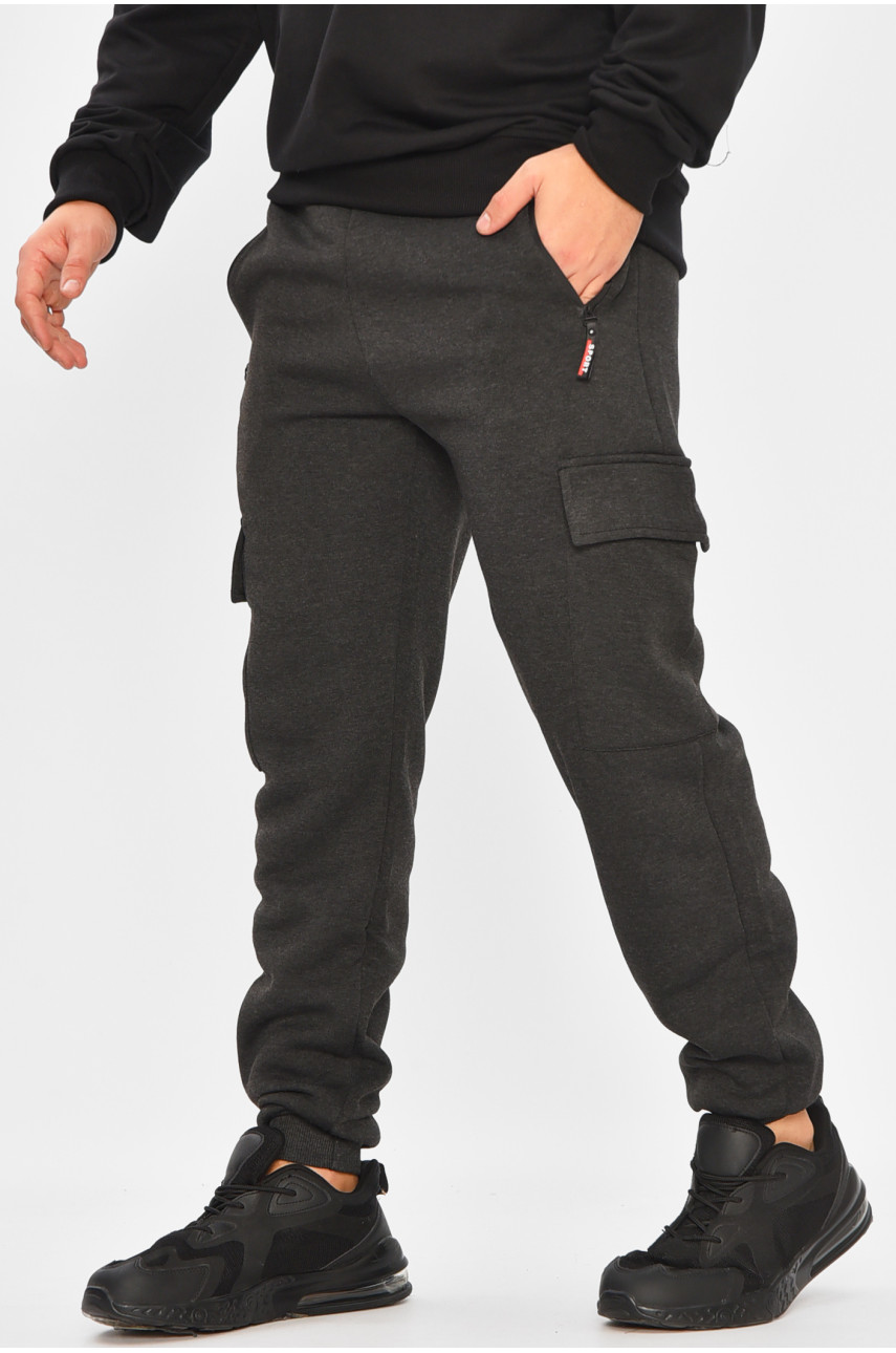 Спортивные штаны мужские на флисе тёмно-серого цвета L-6712 207198