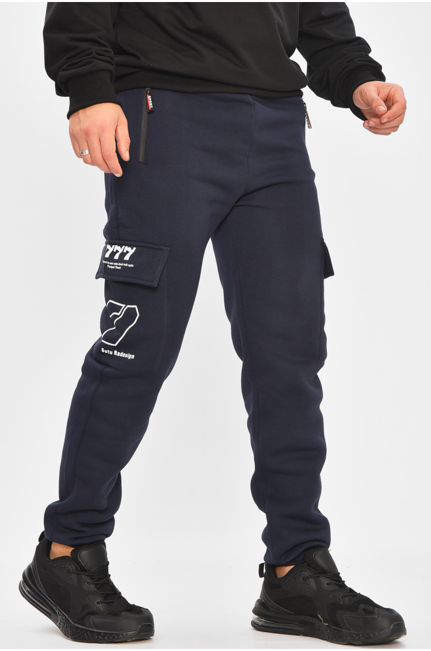 Спортивные штаны мужские на флисе тёмно-синего цвета L-6712 207199