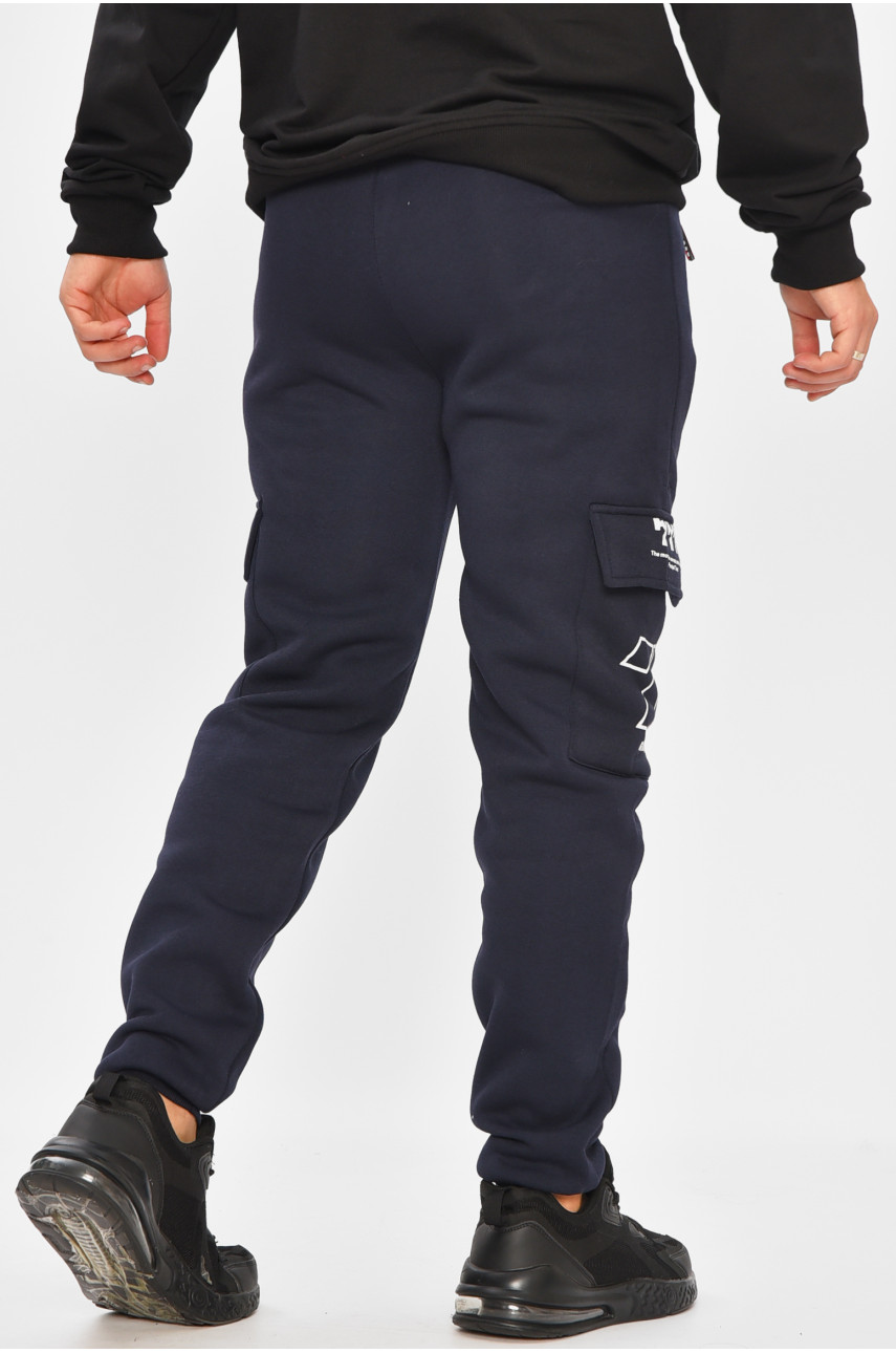 Спортивные штаны мужские на флисе тёмно-синего цвета L-6712 207199