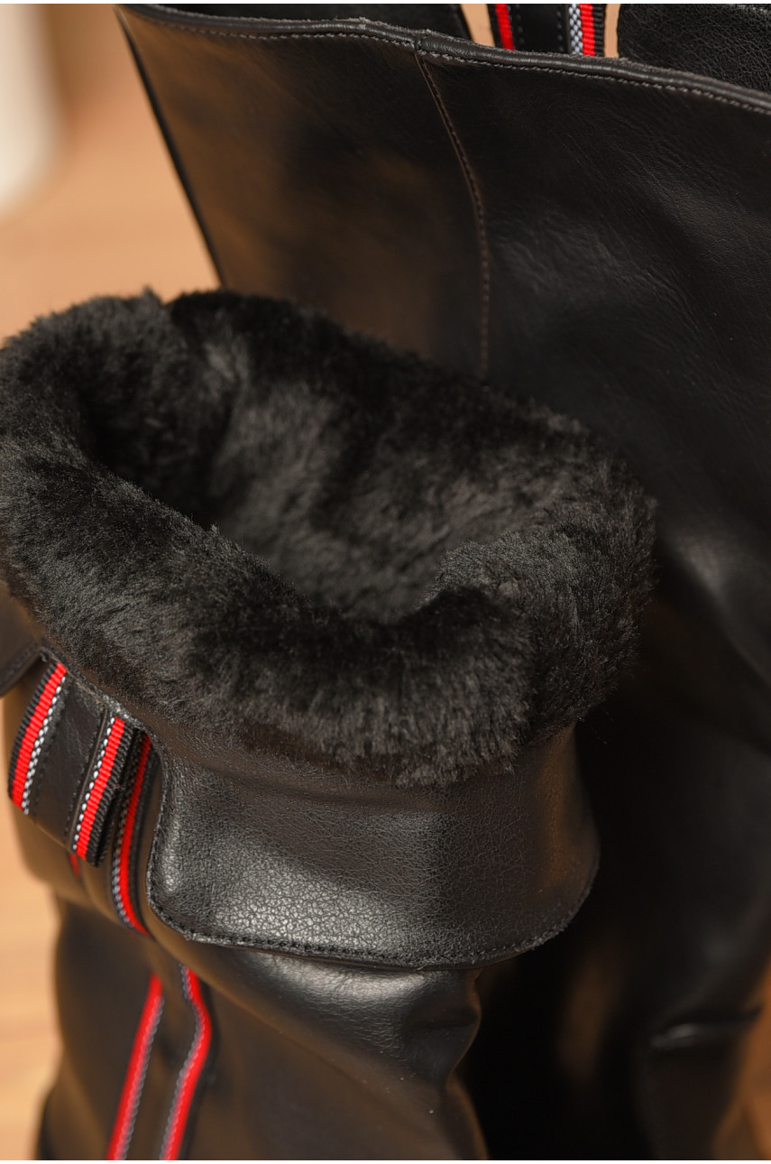 Сапоги женские демисезонные черного цвета на флисе 2009 207203