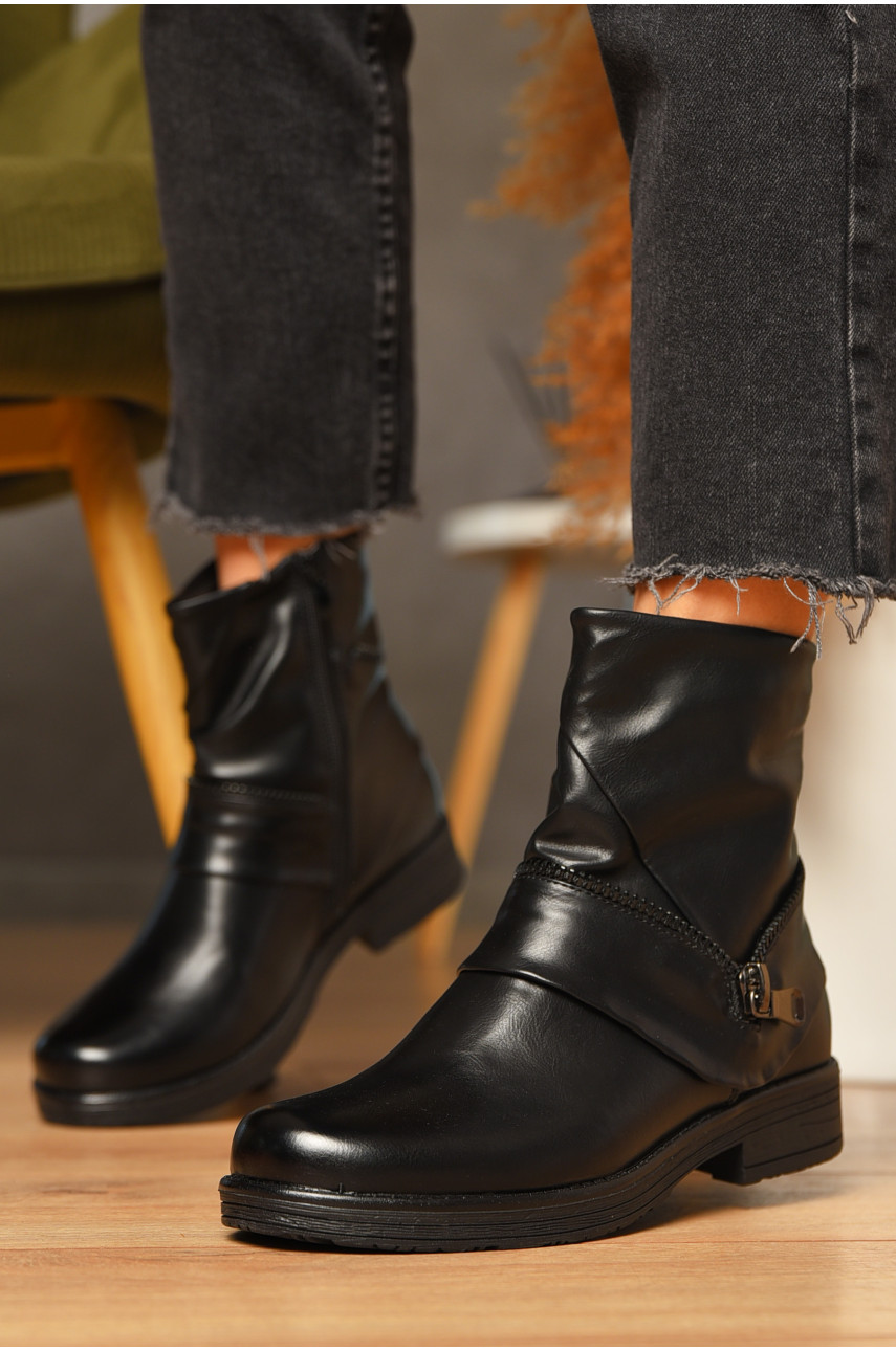 Ботинки женские демисезонные черного цвета на флисе 2042 207205