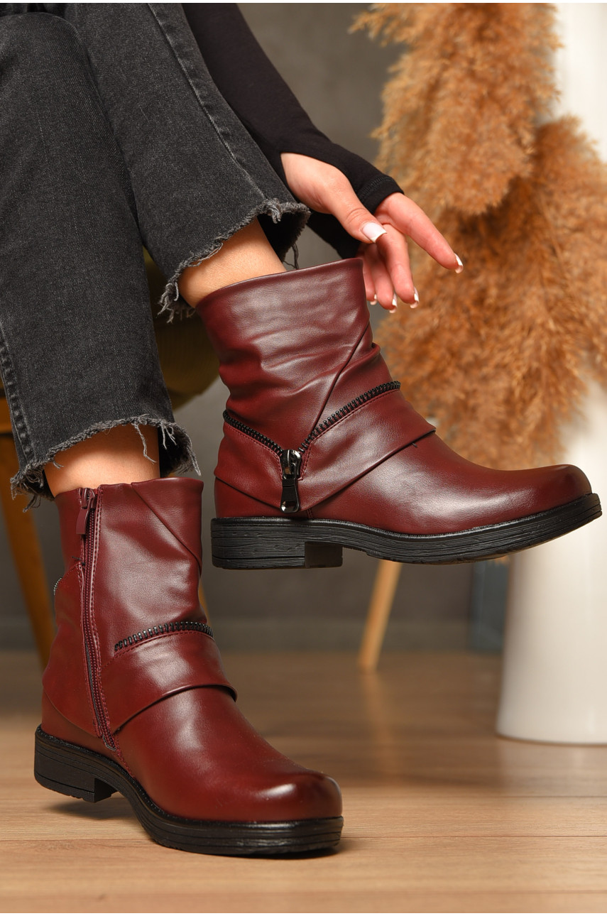 Ботинки женские демисезонные бордового цвета на флисе 2042 207208