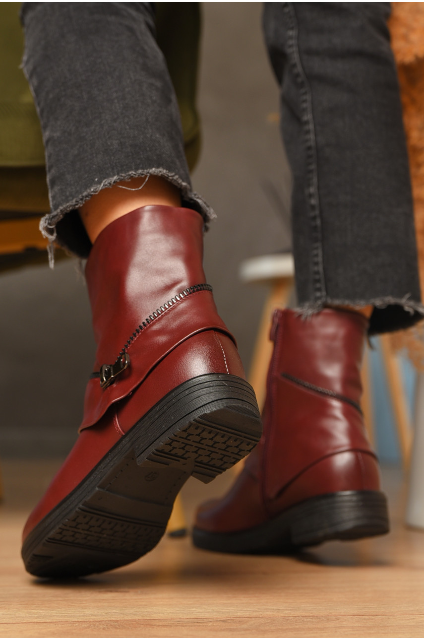 Ботинки женские демисезонные бордового цвета на флисе 2042 207208