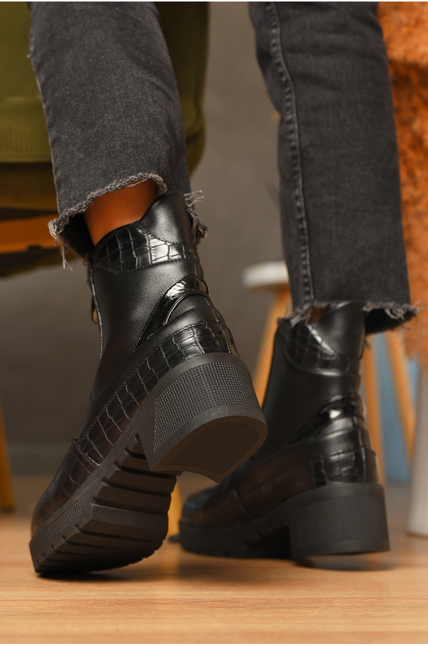 Ботинки женские демисезонные черного цвета на флисе 2038 207209