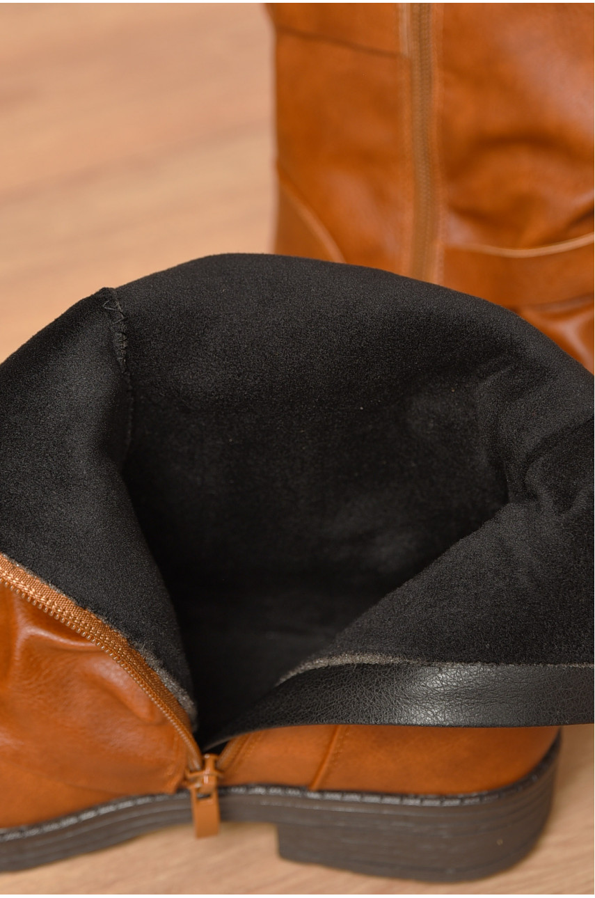 Ботинки женские демисезонные светло-коричневого цвета на флисе 2049 207217