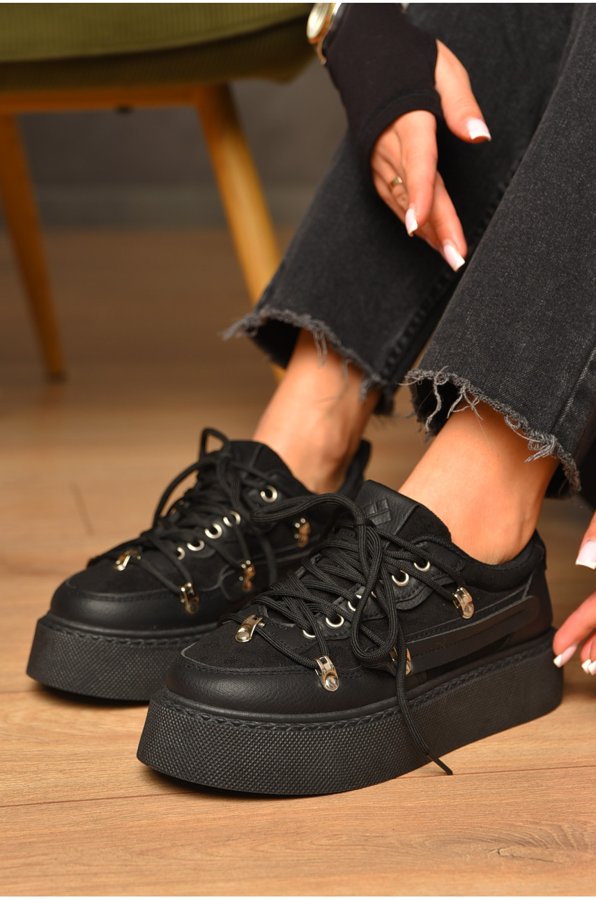 Кроссовки женские черного цвета на шнуровке 2025-96-1 207233