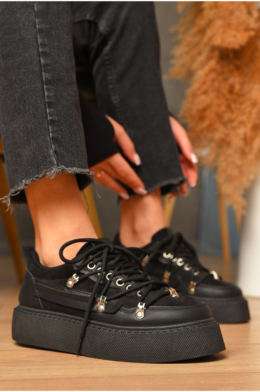 Кроссовки женские черного цвета на шнуровке 2025-96-1 207233