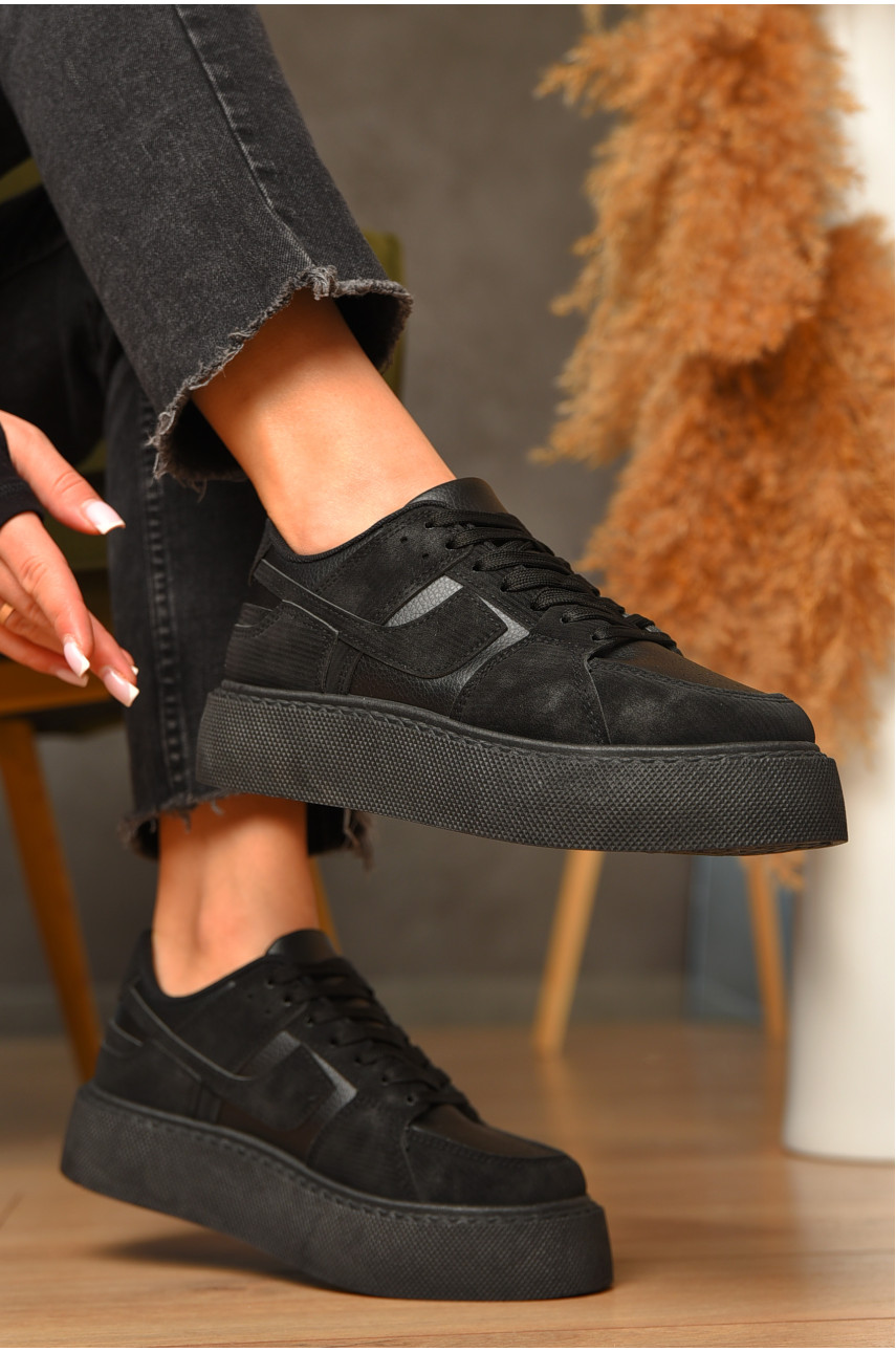 Кроссовки женские черного цвета на шнуровке 2025-16-1 207234