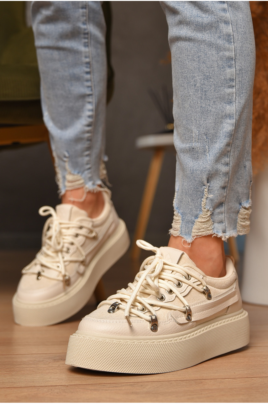 Кроссовки женские бежевого цвета на шнуровке 2025-96-3 207235