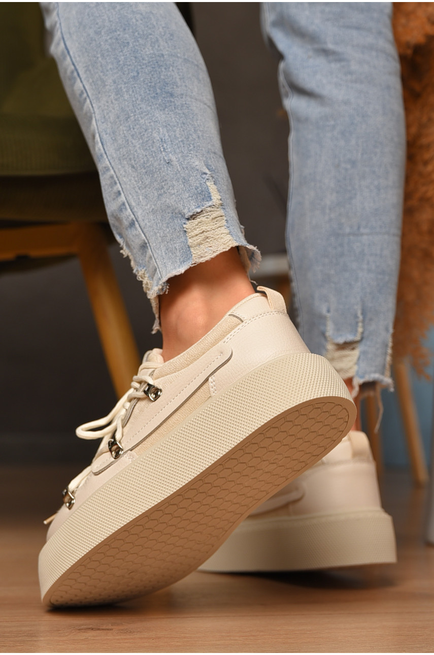 Кроссовки женские бежевого цвета на шнуровке 2025-96-3 207235