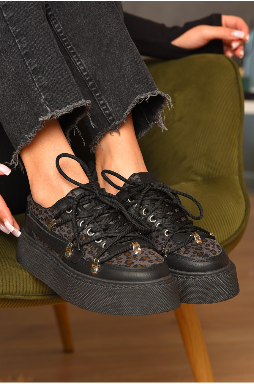 Кроссовки женские черного цвета на шнуровке 2025-95-1 207236