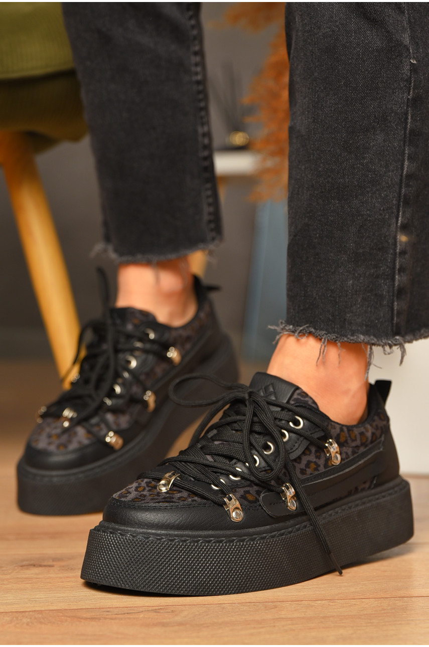 Кроссовки женские черного цвета на шнуровке 2025-95-1 207236