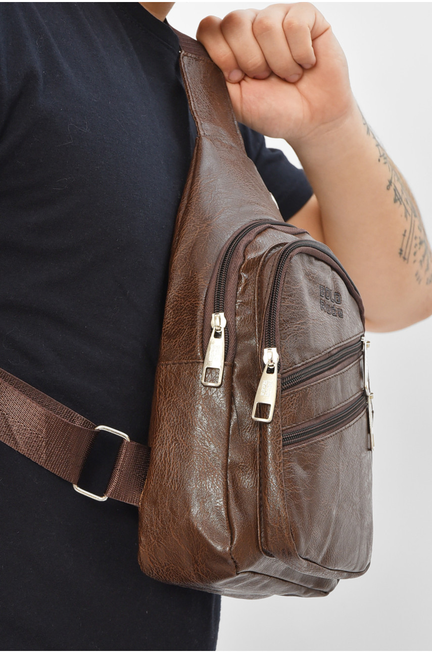 Сумка чоловіча через плече з екошкіри темно-коричневого кольору HY-1522 207240