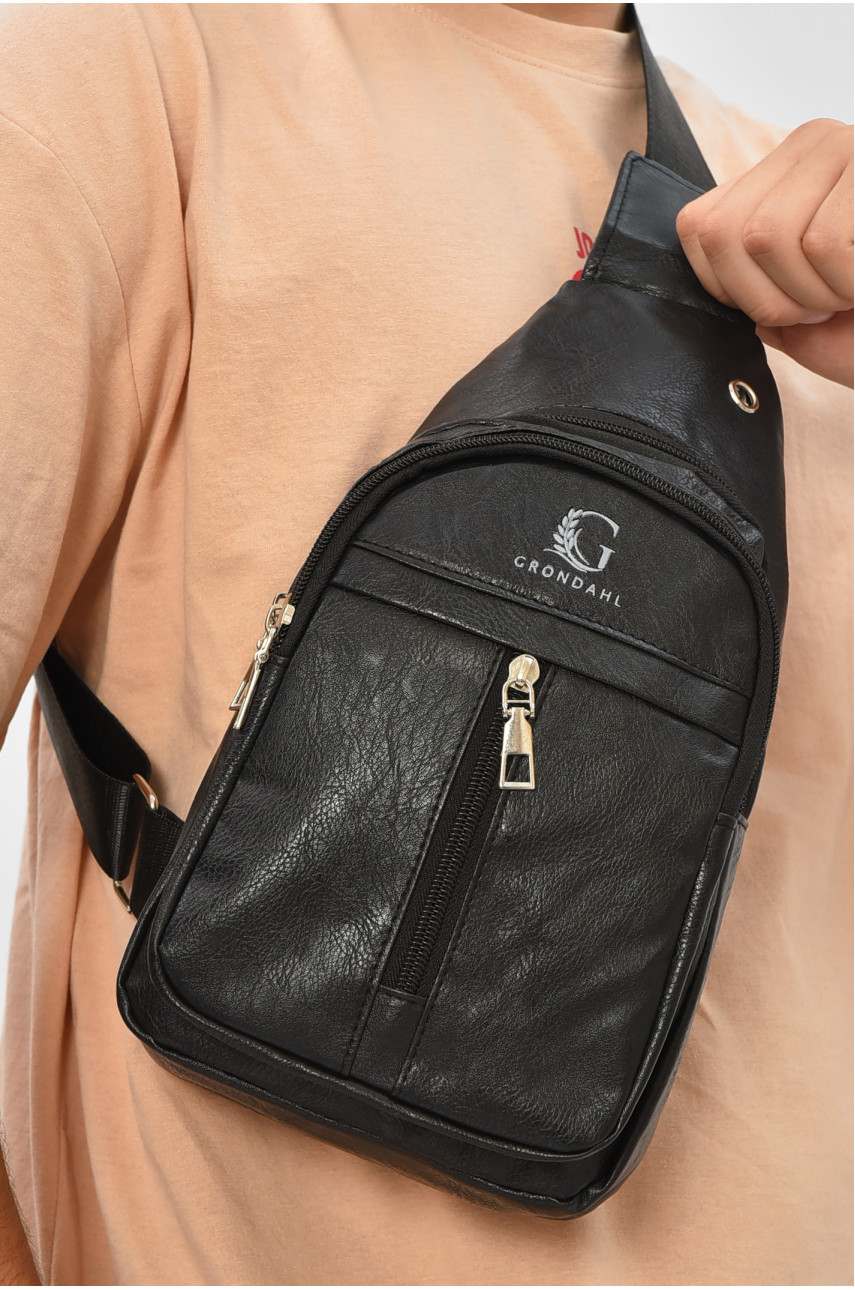 Сумка чоловіча через плече з екошкіри чорного кольору HY-1509 207242