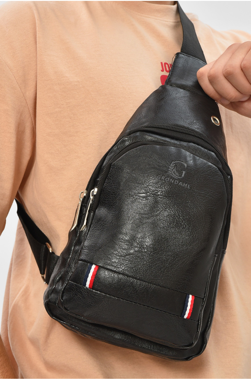 Сумка чоловіча через плече з екошкіри чорного кольору HY-1513 207244