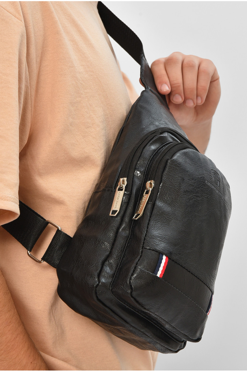 Сумка чоловіча через плече з екошкіри чорного кольору HY-1513 207244