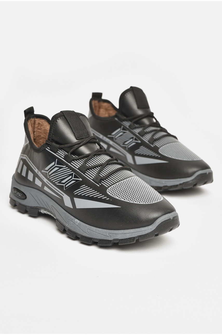 Кроссовки мужские с искуственным мехом черно-серого цвета F308 207245