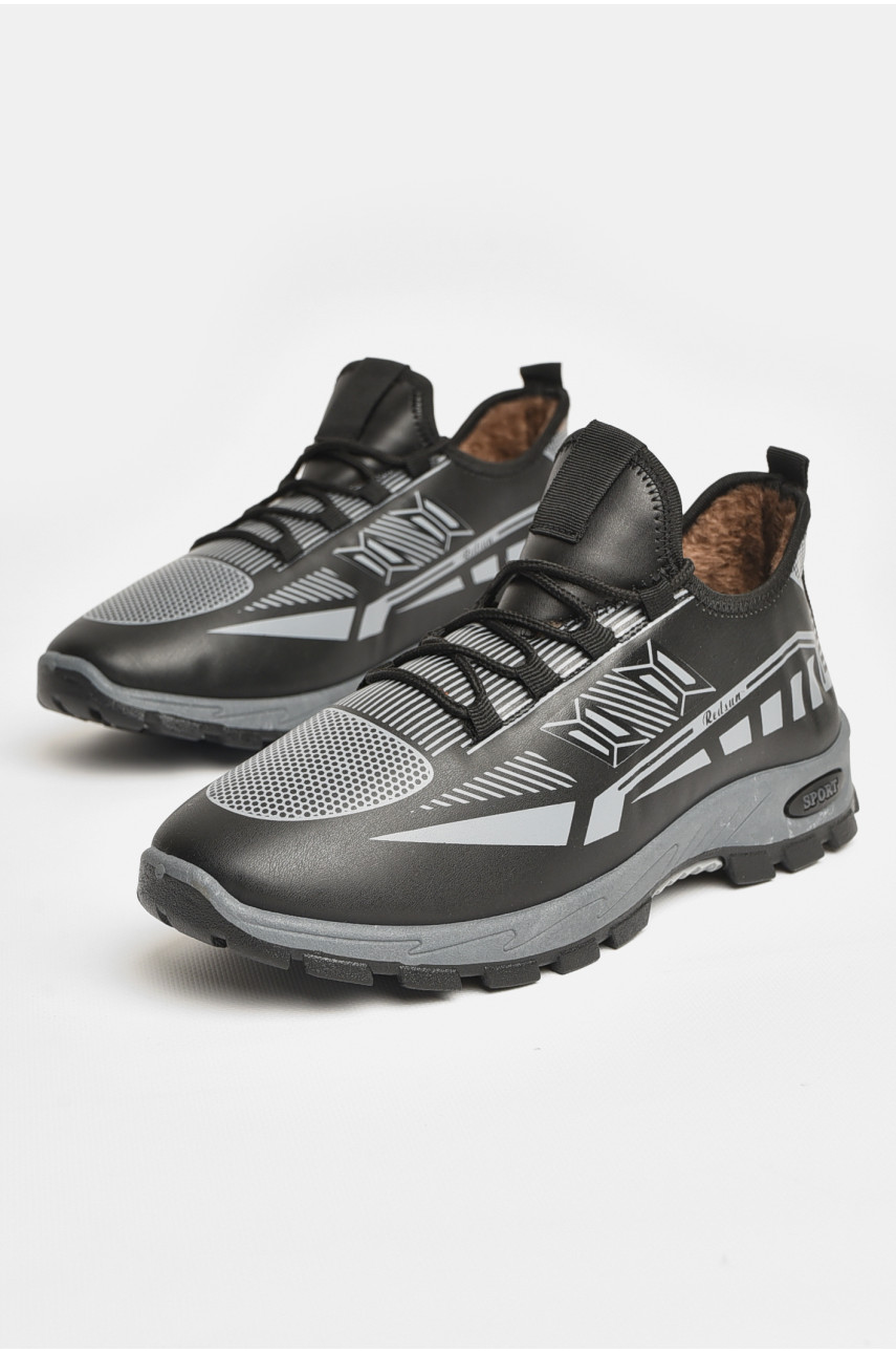 Кроссовки мужские с искуственным мехом черно-серого цвета F308 207245
