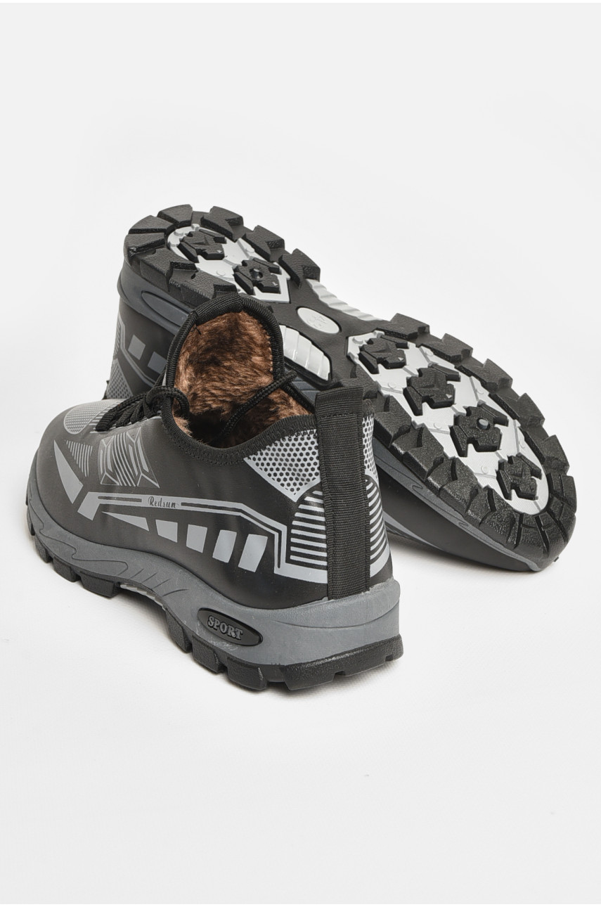 Кроссовки мужские с искуственным мехом черно-серого цвета F308 207245