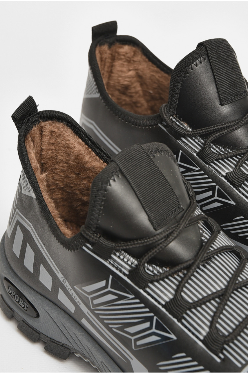 Кроссовки мужские с искуственным мехом черно-серого цвета F308 207245