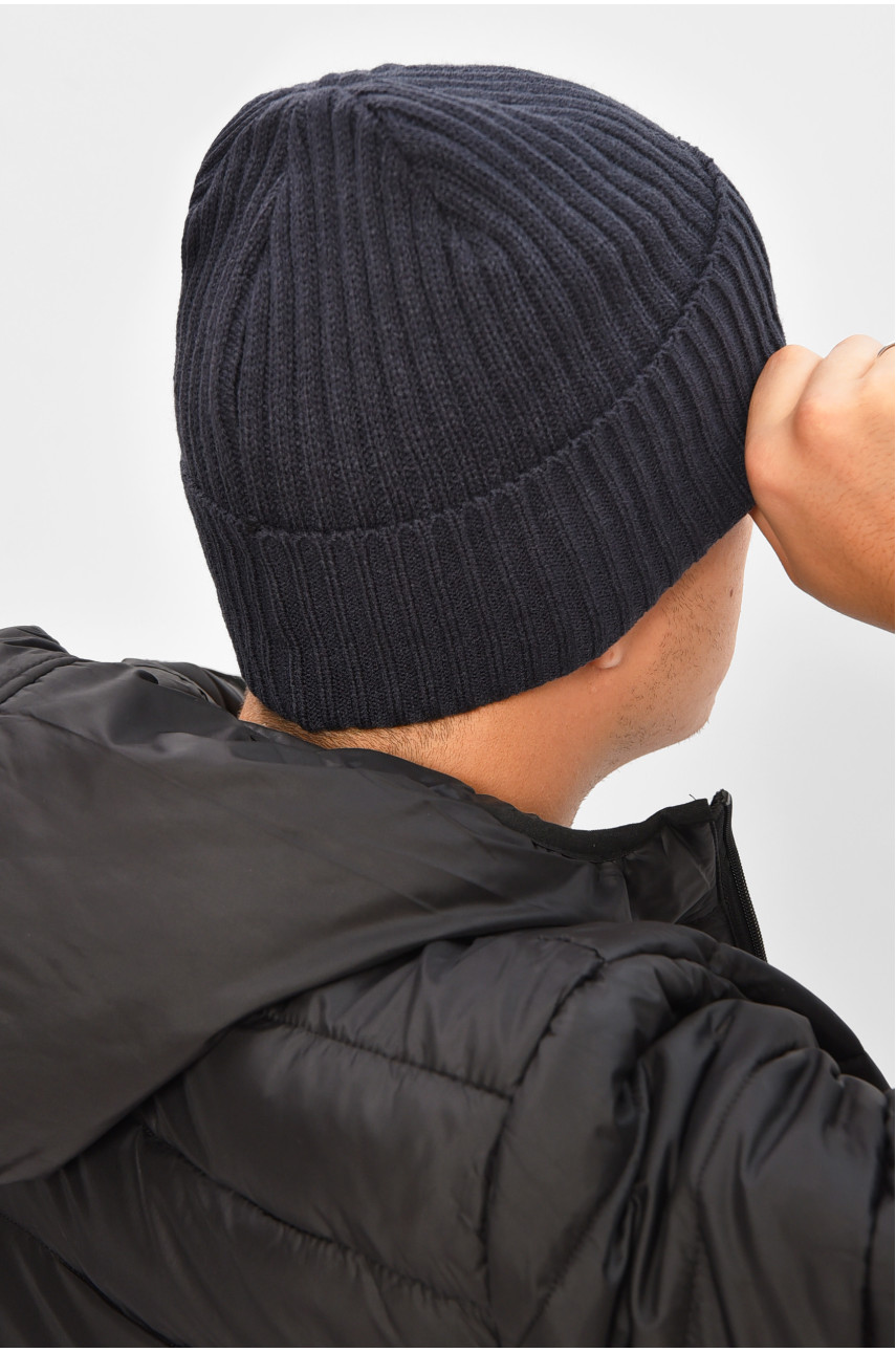 Шапка чоловіча з підворотом на флісе синього кольору 207248