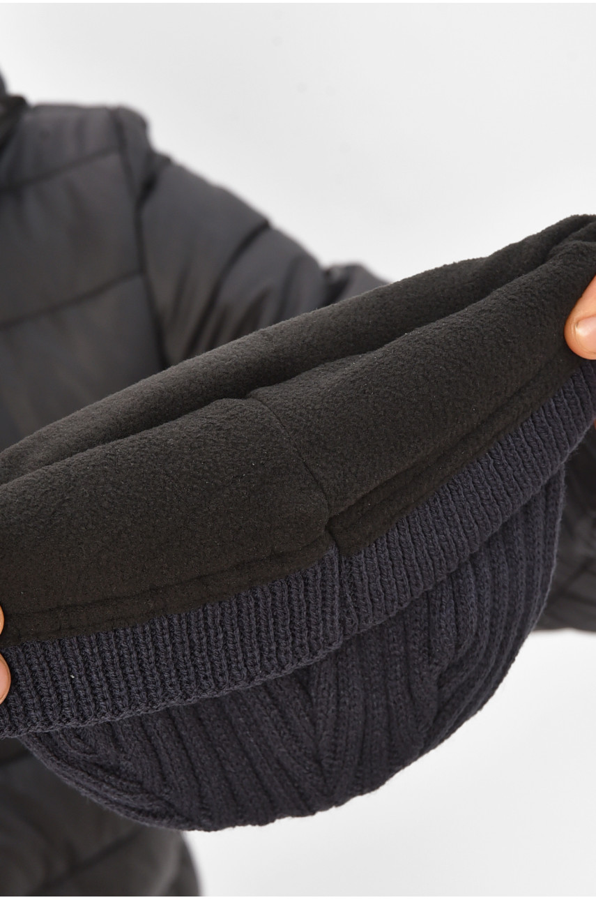 Шапка чоловіча з підворотом на флісе синього кольору 207248