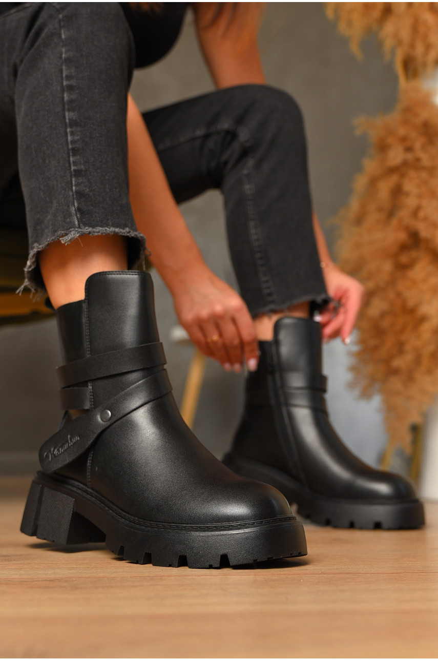 Черевики жіночі демісезонні чорного кольору на флісі 604-149 207249
