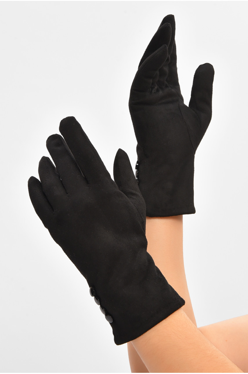 Перчатки женские замшевые на искусственном меху черного цвета 207253