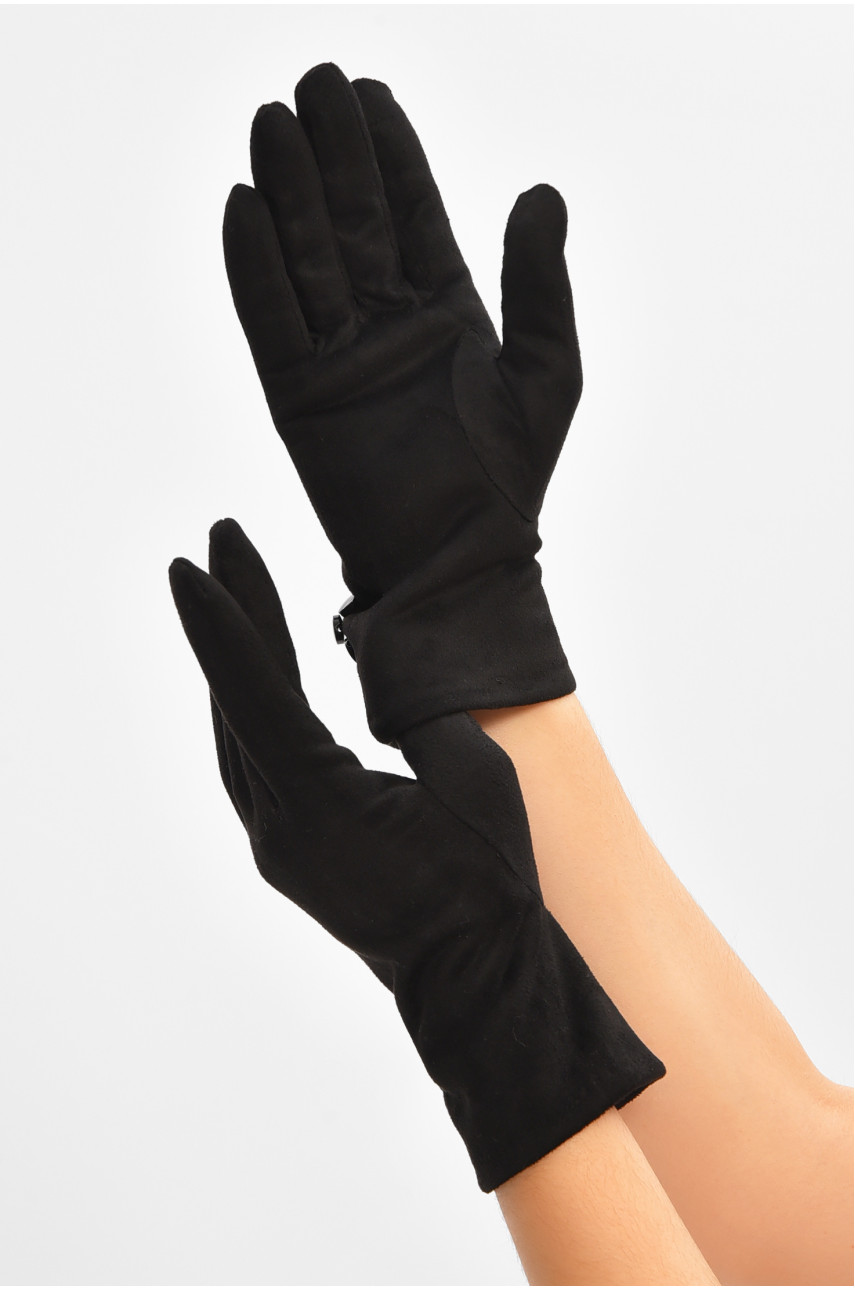 Перчатки женские замшевые на искусственном меху черного цвета 207253