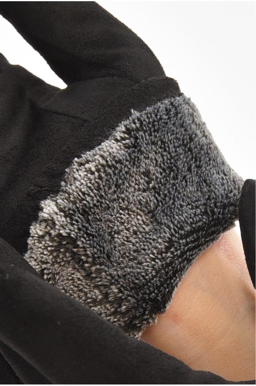 Перчатки женские замшевые на искусственном меху черного цвета 207253