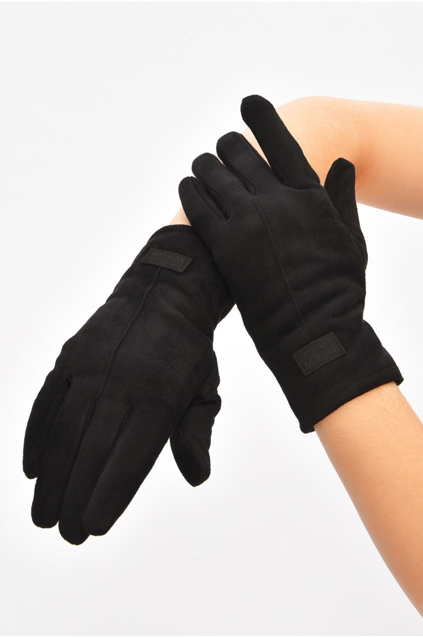 Перчатки женские замшевые на искусственном меху черного цвета 207254