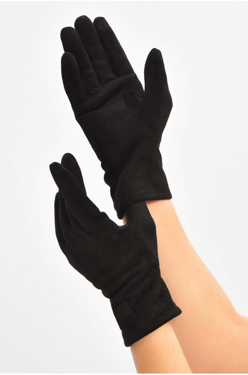 Перчатки женские замшевые на искусственном меху черного цвета 207254