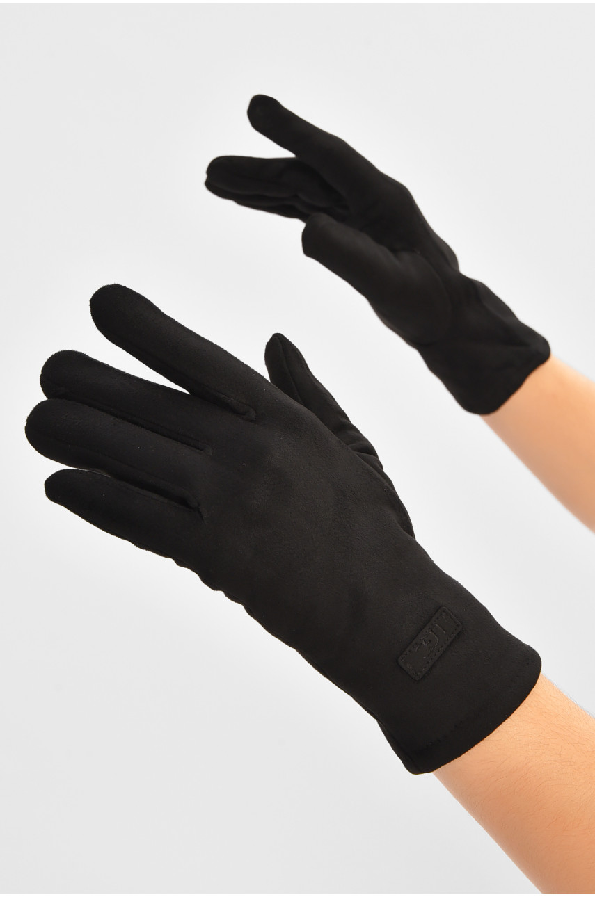 Перчатки женские замшевые на искусственном меху черного цвета 207255