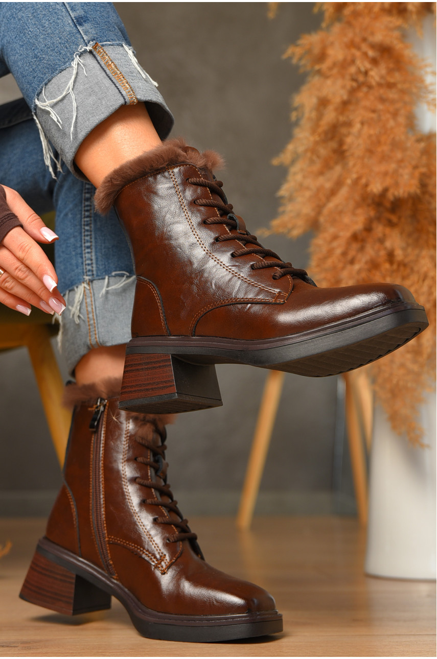 Ботинки женские зимние на меху коричневого цвета 707-5 207277