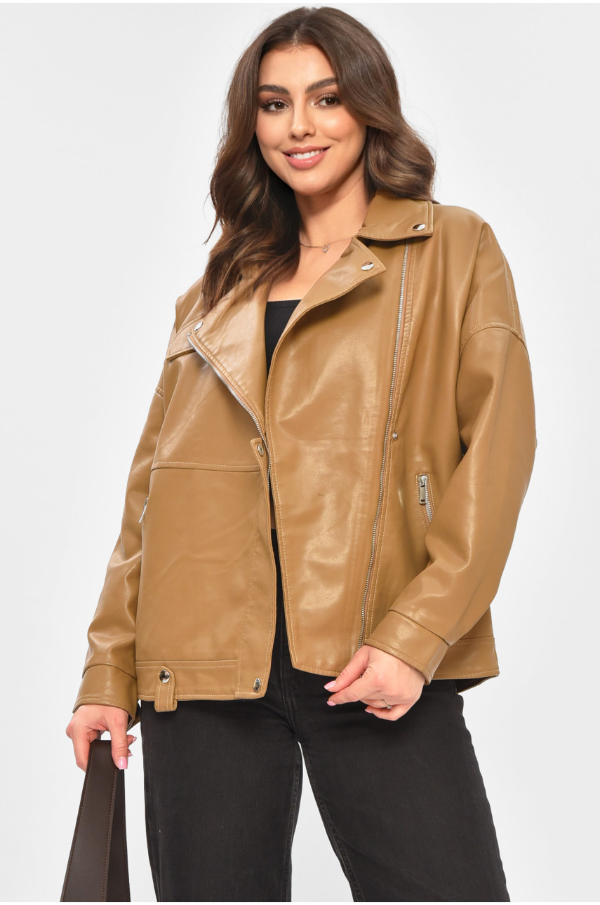 Куртка жіноча демісезонна еко шкіра бежевого кольору 2062 207280