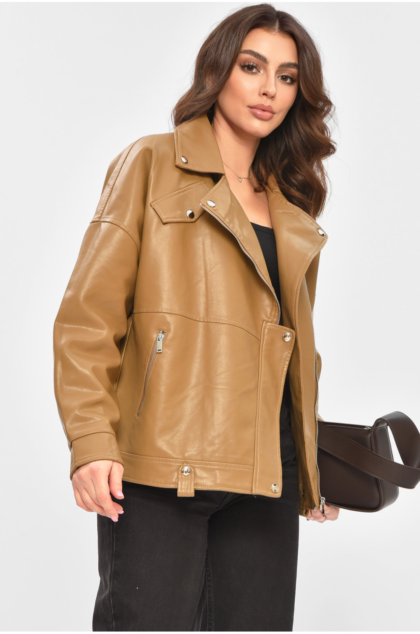 Куртка жіноча демісезонна еко шкіра бежевого кольору 2062 207280