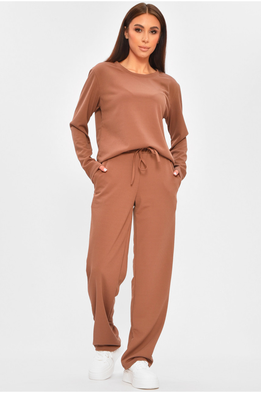 Костюм женский однотонный в рубчик шоколадного цвета 207284