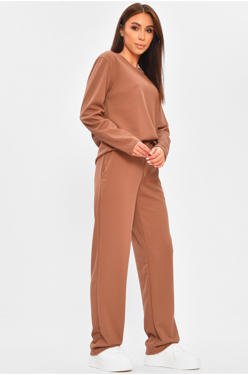 Костюм женский однотонный в рубчик шоколадного цвета 207284