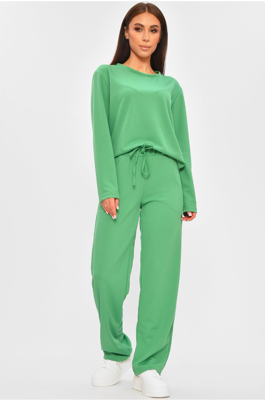 Костюм женский однотонный в рубчик зеленого цвета 207285